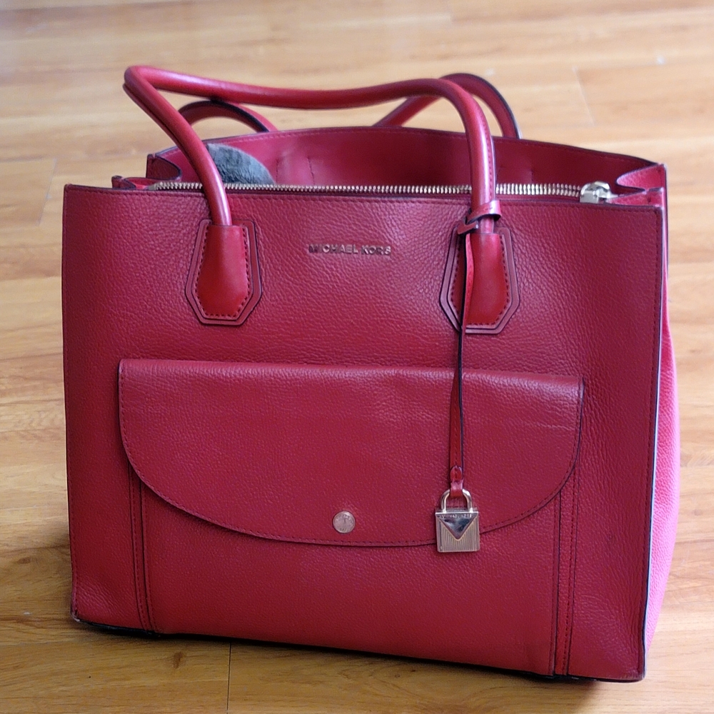 Michael Kors Red Leather Tote Bag